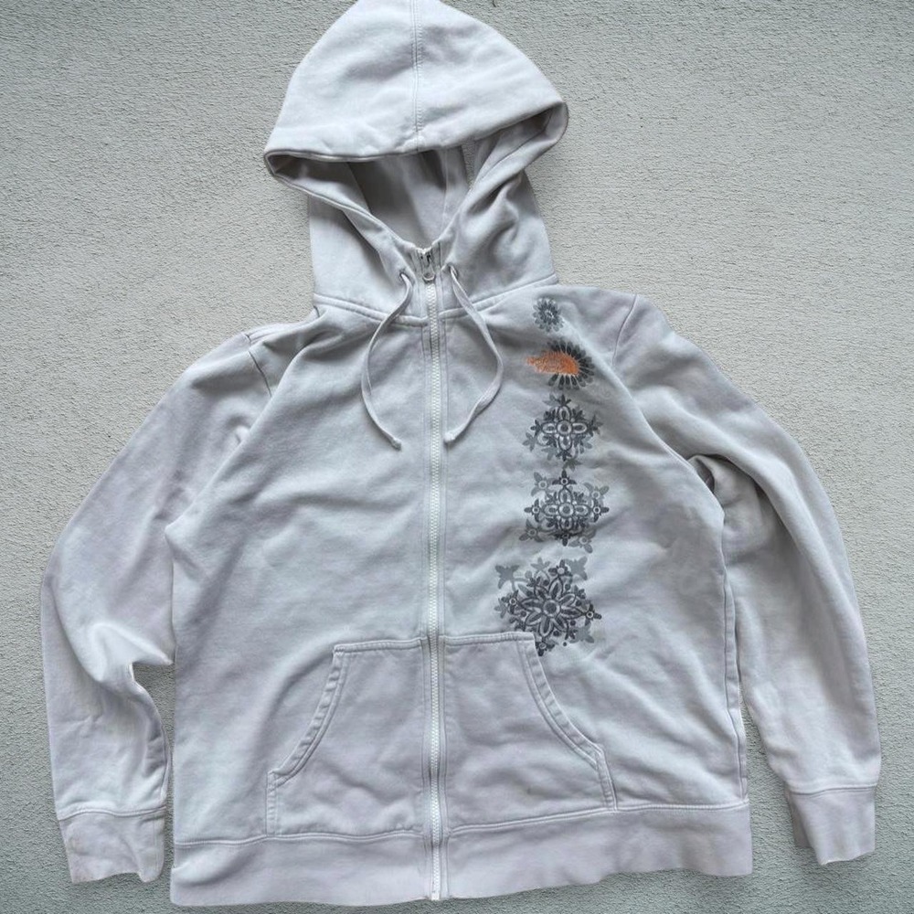 The North Face Gray Zip-Up Hoodie Women's XL Floral Embroidery